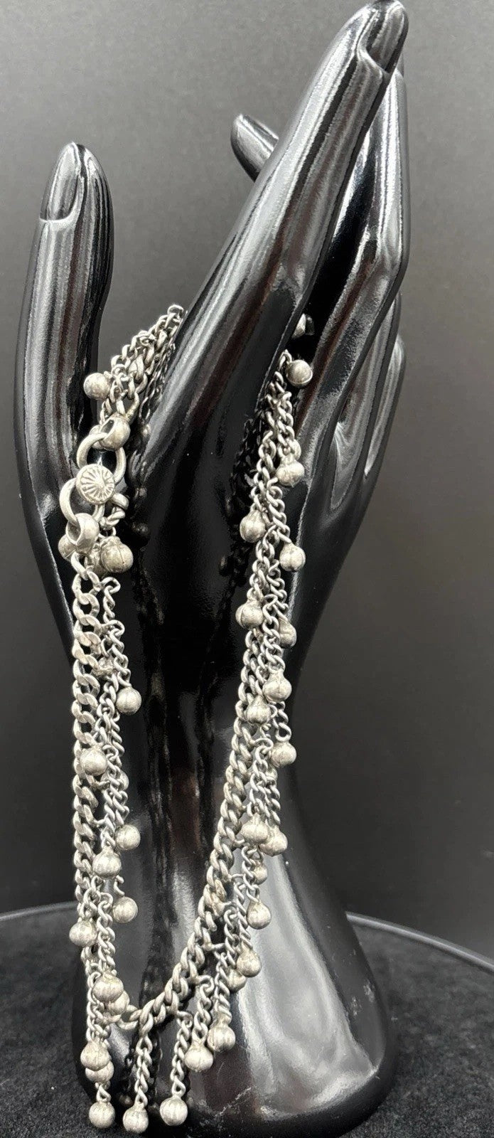 Vintage Sterling Silver Chain Anklet Choker Bells Charm Boho Tribal Jewelry
