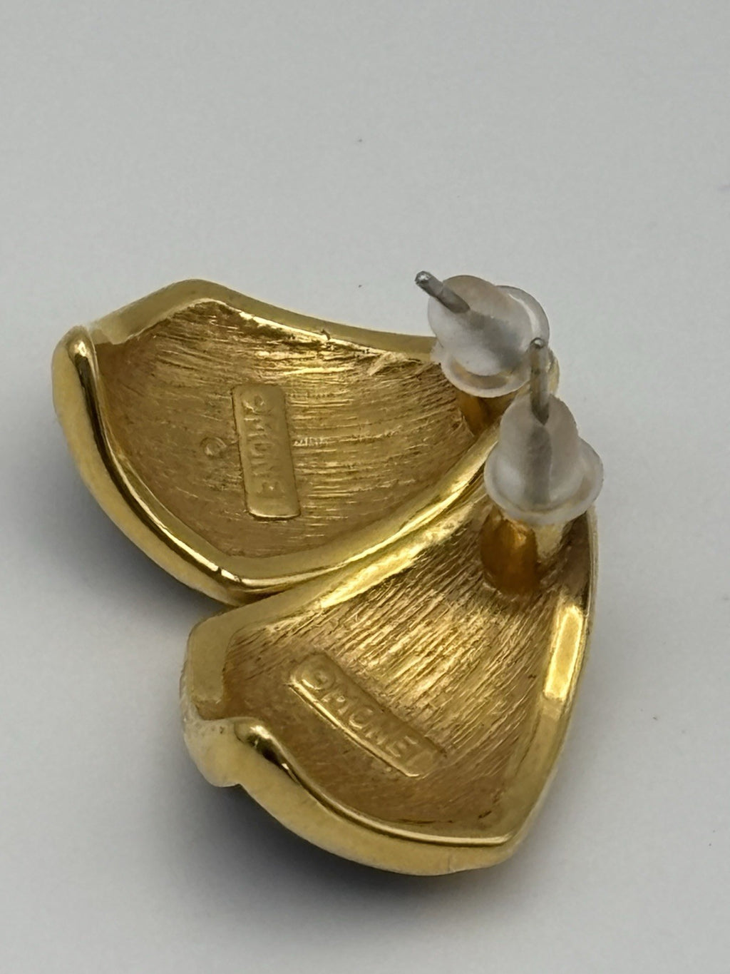 Vintage Monet Black Enamel Gold Tone Earrings Signed Designer Jewelry