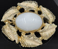Vintage Aurora Regd Signed Oval Milk White Gold Plated Leaf Brooch Pendant