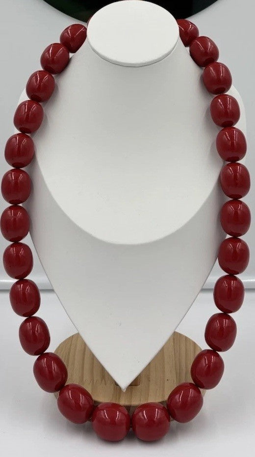 Vintage 1930s Genuine Cherry Red Bakelite Art Deco Bead Necklace