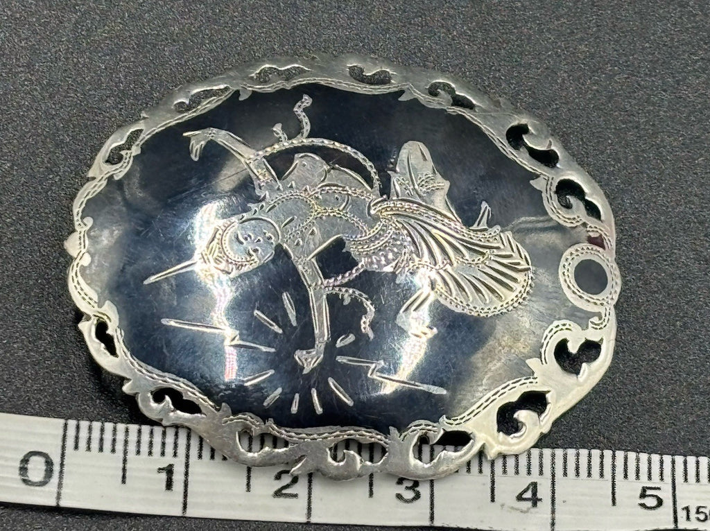 Vintage Siam Sterling Silver Niello Dancer Brooch 1920s Thai Mythological 4.5cm