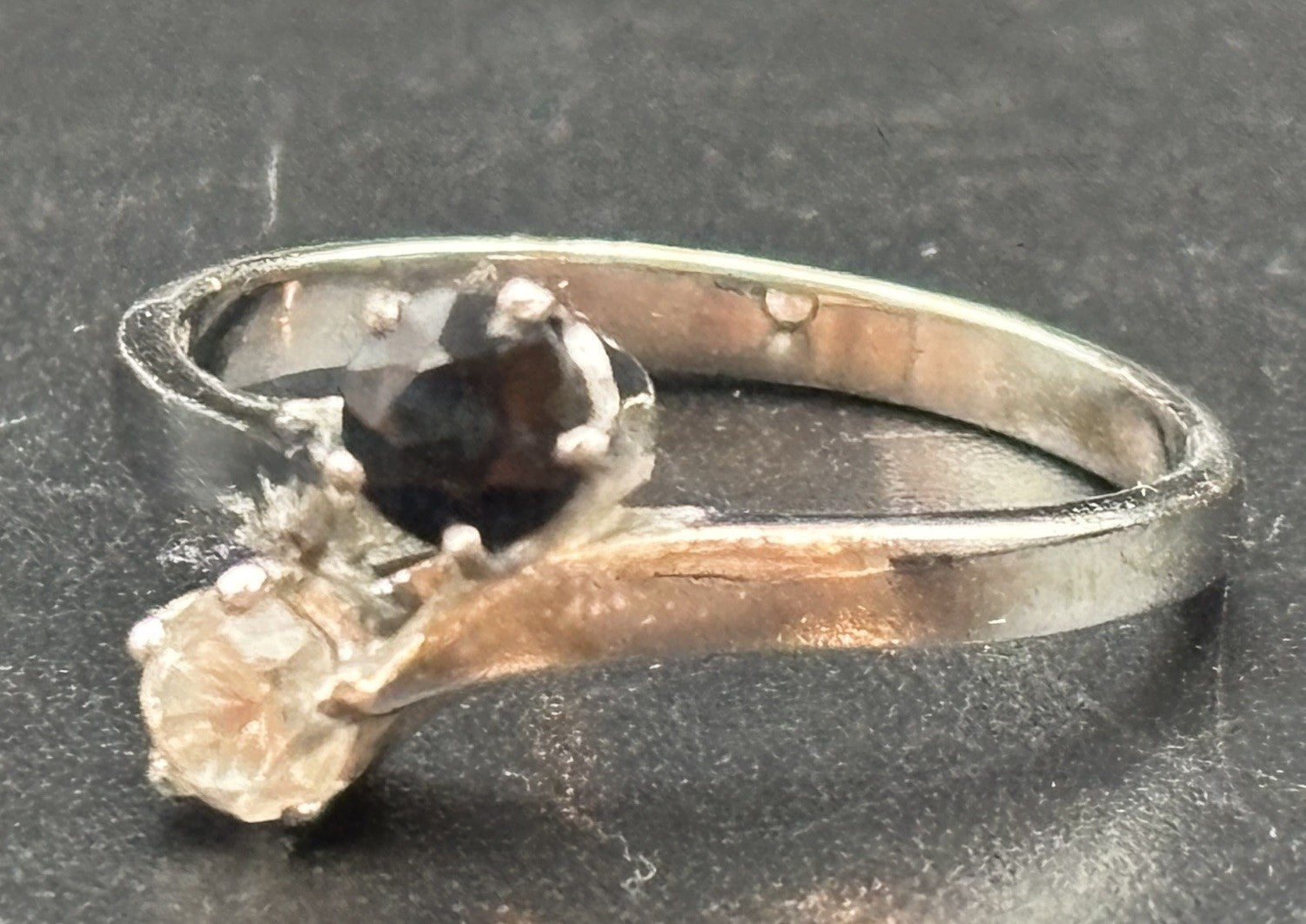 Vintage 925 Sterling Silver Blue Topaz White Spinel Toi Et Moi Ring