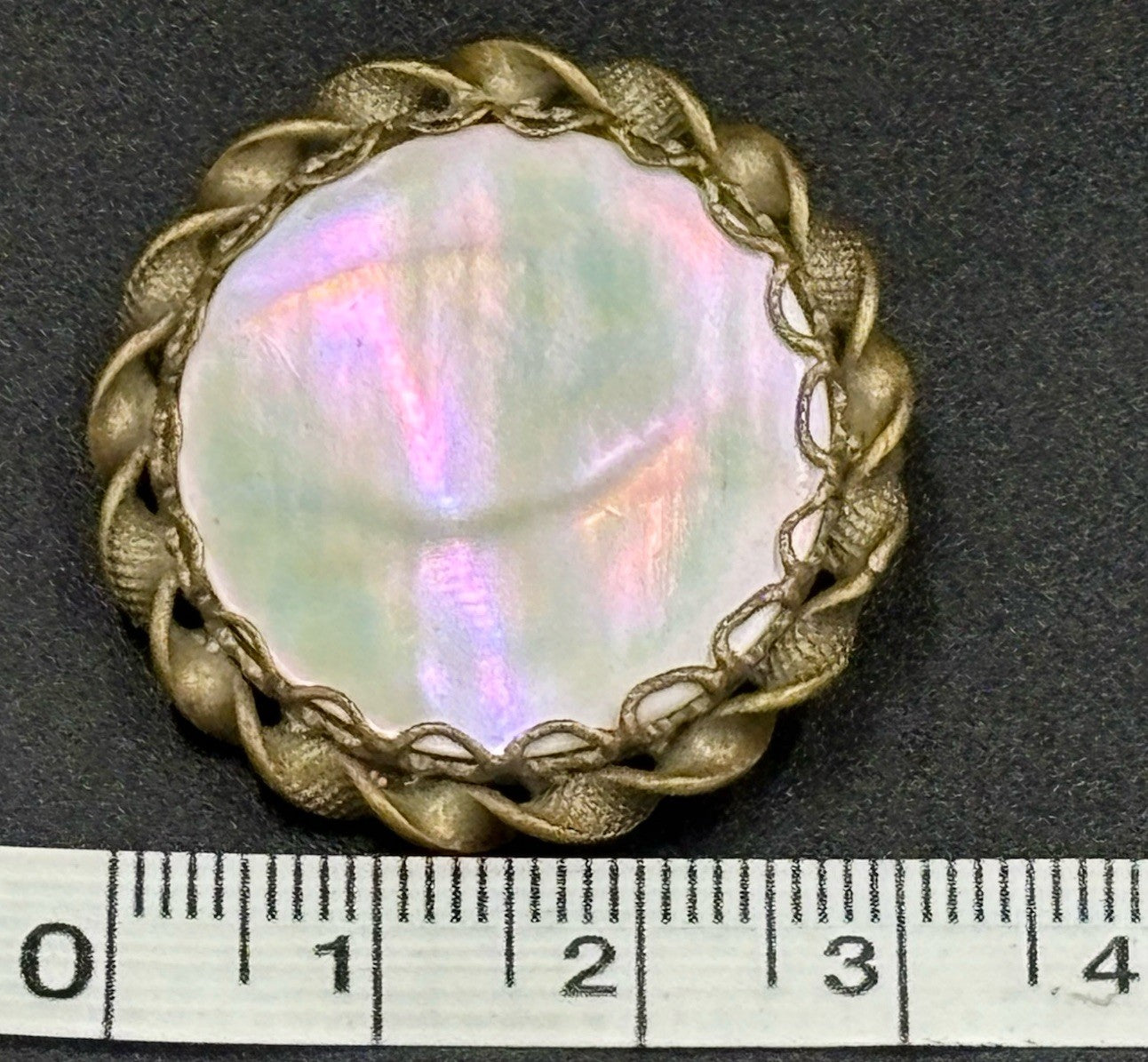 Rare Vintage U.S. Zone Germany Mother of Pearl Brooch 1940s Brass Rope Frame
