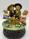 Vintage Enesco Teddy Bear Seesaw Music Box – Park Scene with Birds & Children