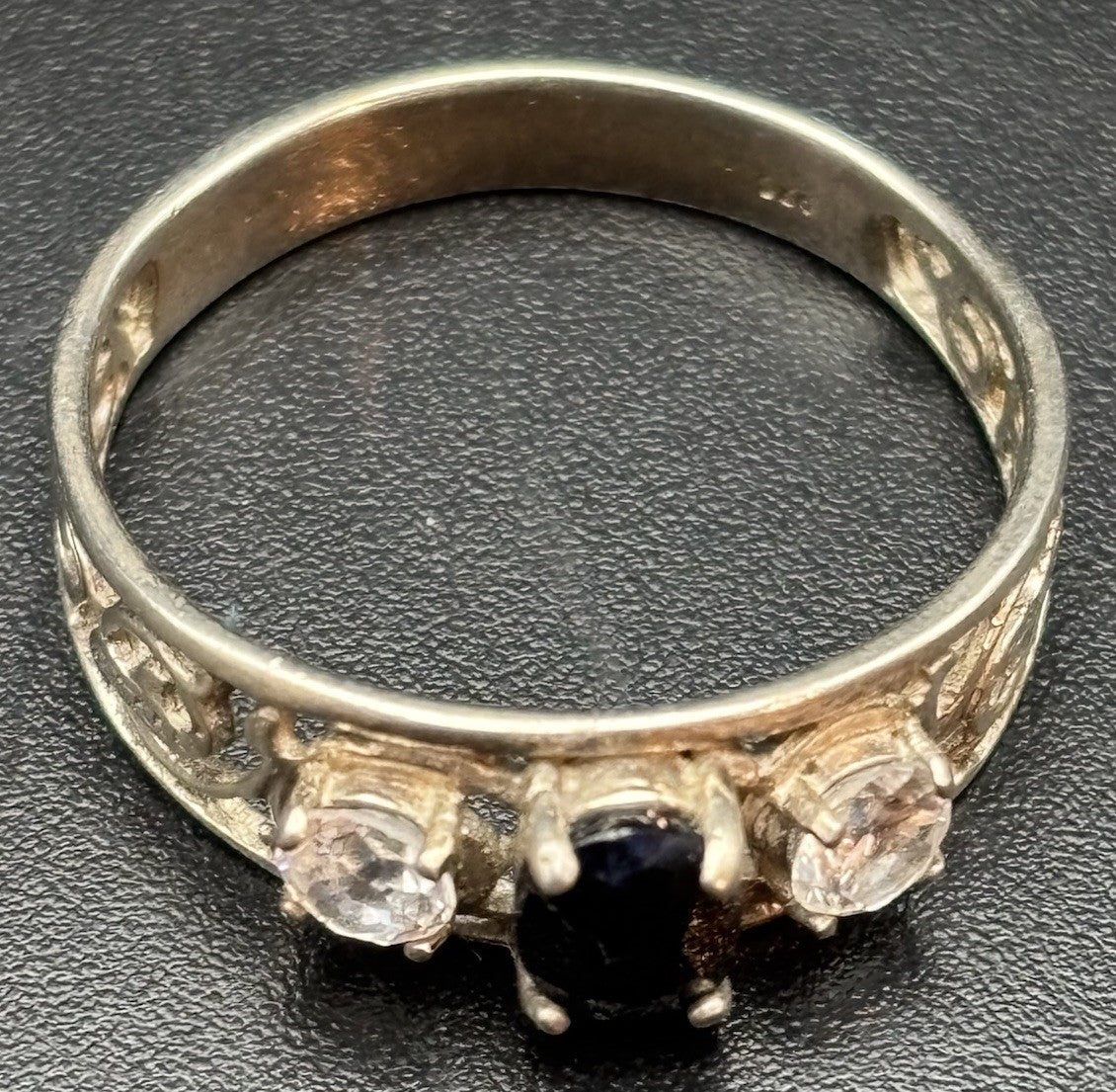 Vintage 925 Sterling Silver Blue Topaz Filigree Ring Size
