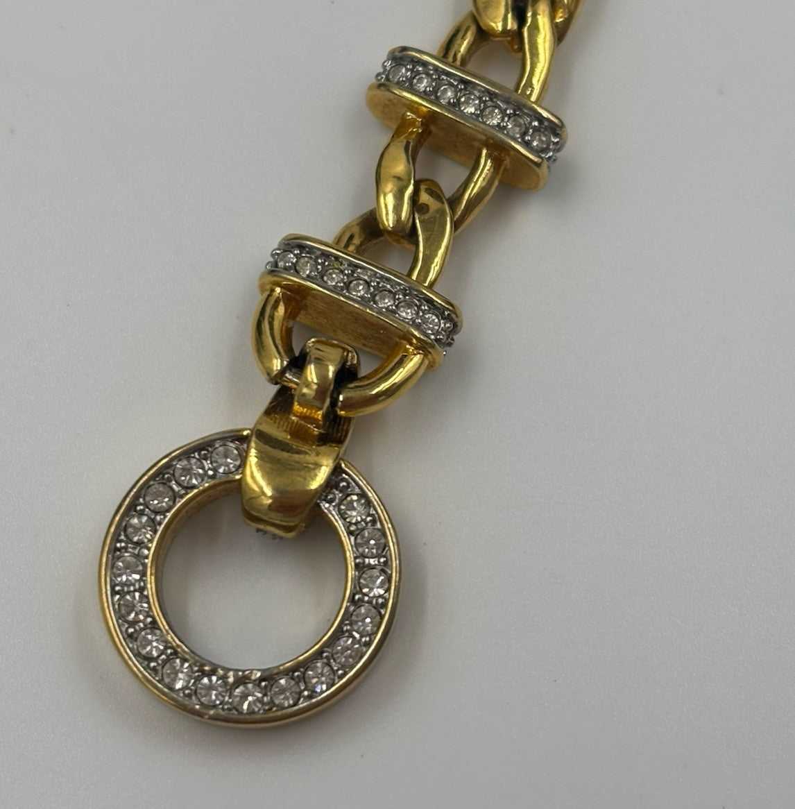 Vintage Gold Tone Statement Chain Bracelet Crystal Pavé Toggle 19cm