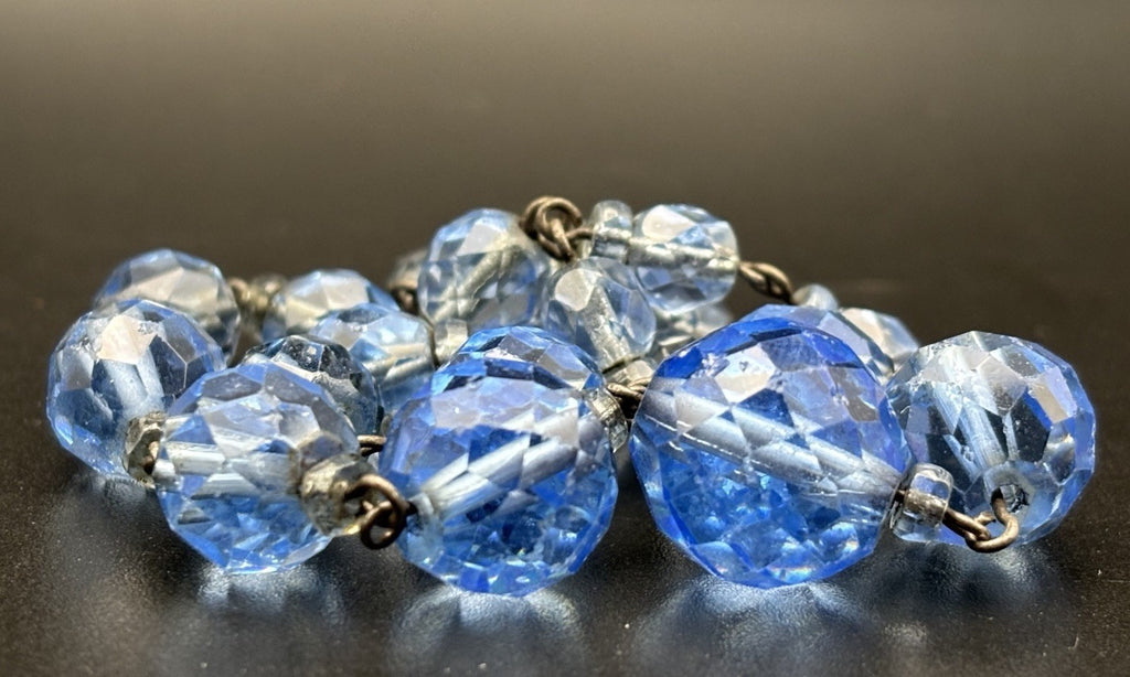 Vintage Blue Glass Bead Necklace Cloisonne Bracelet Set Faceted Czech Style