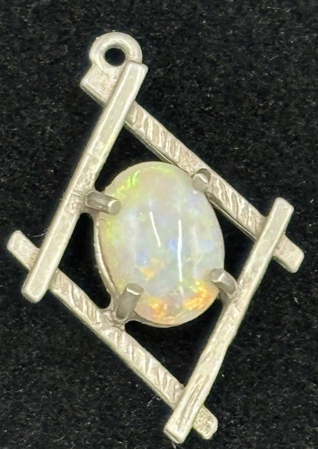 Vintage Sterling Silver Natural Opal Pendant Crystal Opal Multi Fire Cabochon
