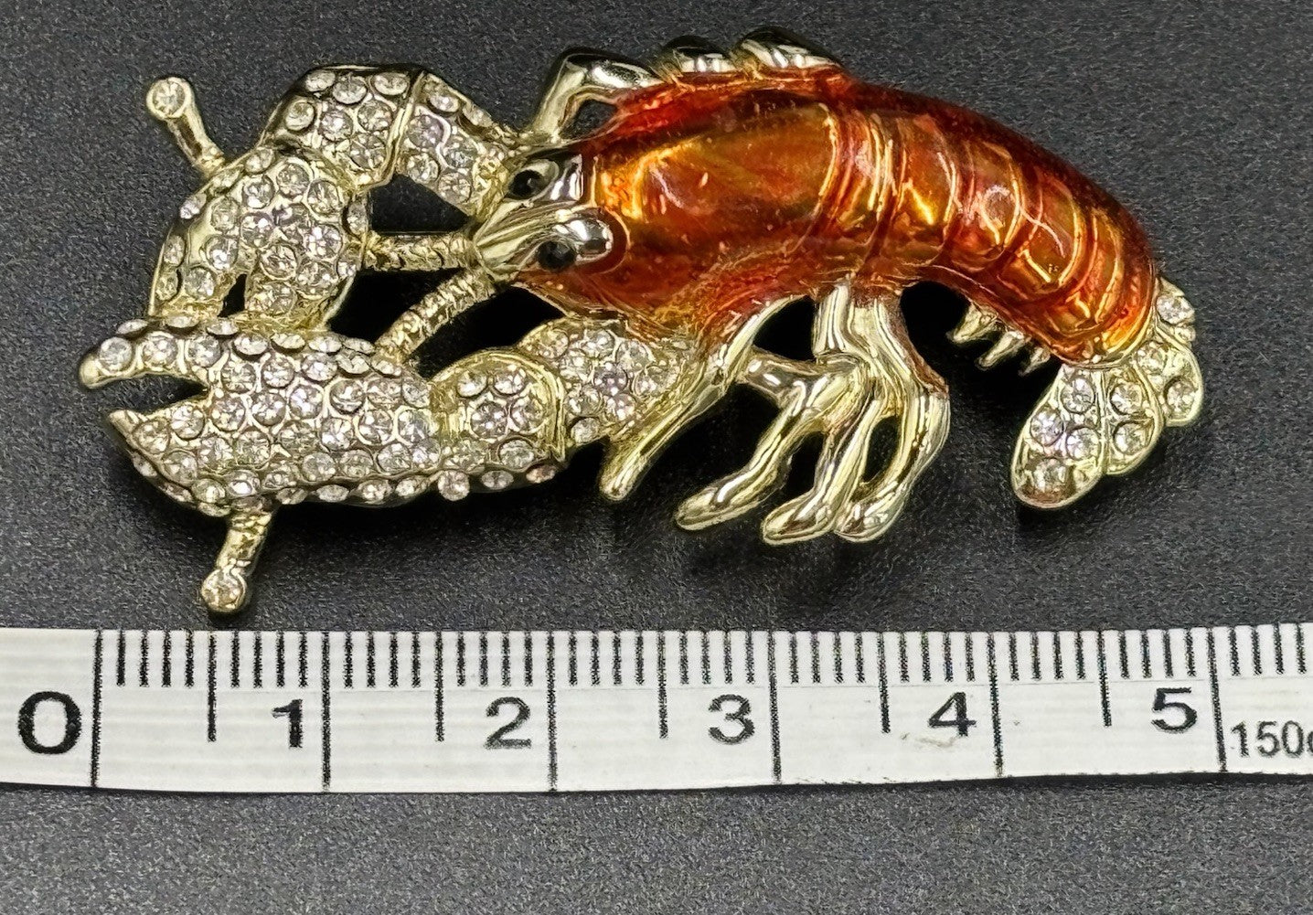 Danecraft Lobster Brooch Orange Enamel Pave Crystal Vintage Sea Life Pin