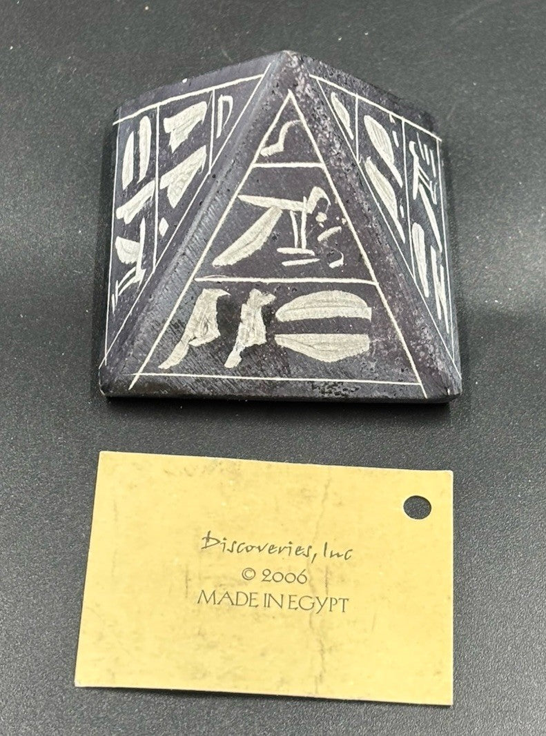 Egyptian Basalt Pyramid Hieroglyph Carved Stone Souvenir Handmade Egypt