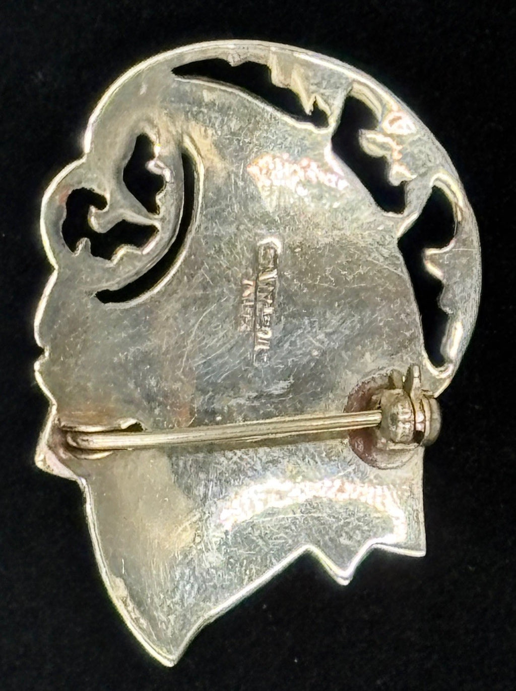 Antique Siam Sterling Silver Niello Thai Dancer Shield Brooch