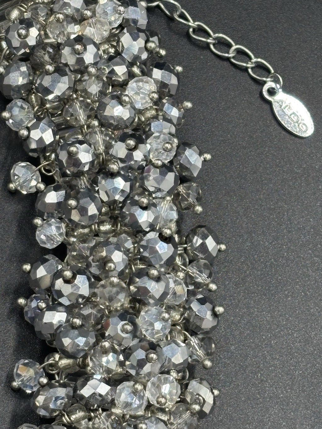 Aldo Silver Tone Statement Cluster Necklace Sparkly Glass Beads