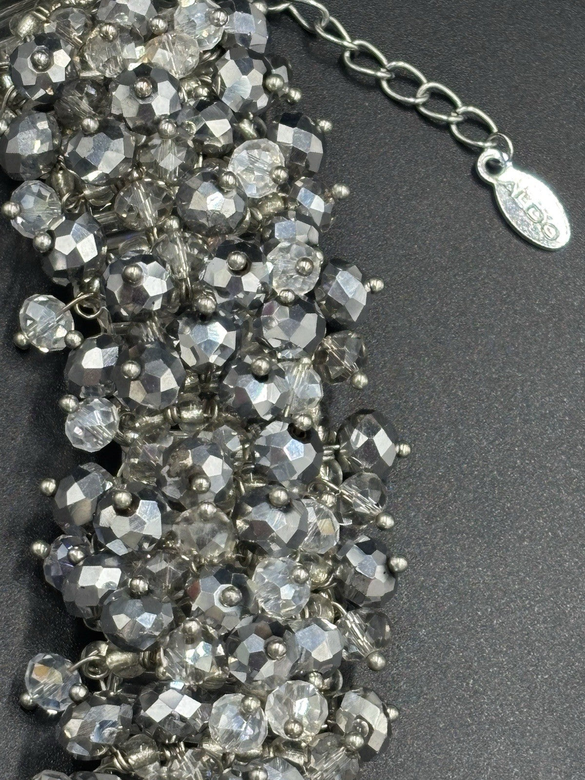 Aldo Silver Tone Statement Cluster Necklace Sparkly Glass Beads