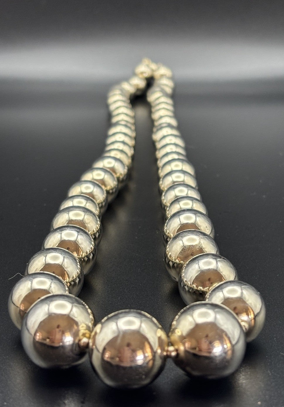 Vintage Heavy Silver Tone Ball Bead Statement Necklace Gold Accents