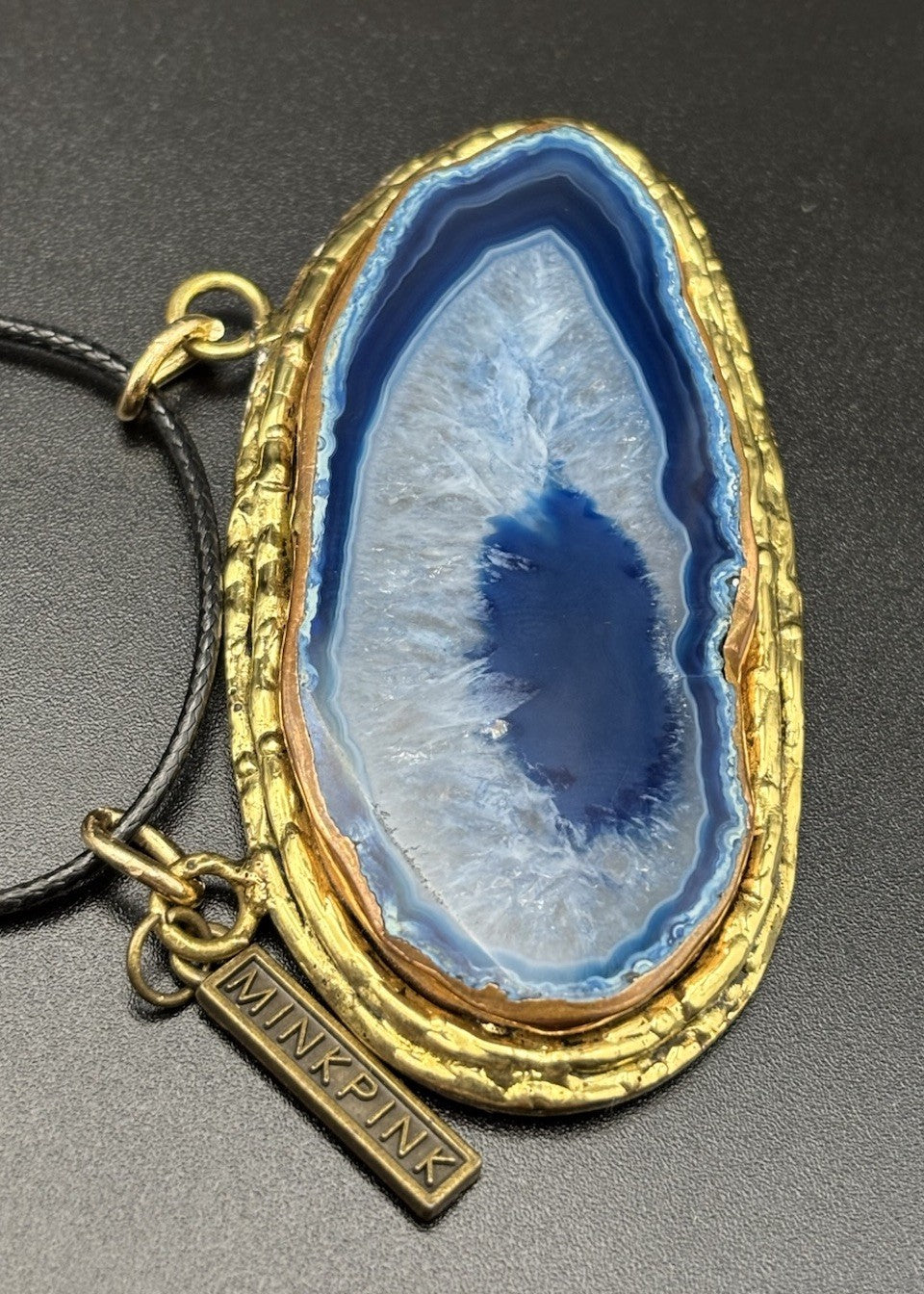 Minkpink Oversized Blue Agate Slice Gold Frame Necklace