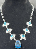 Sterling Silver Blue Crystal Angel Wings Necklace Gothic Statement 925