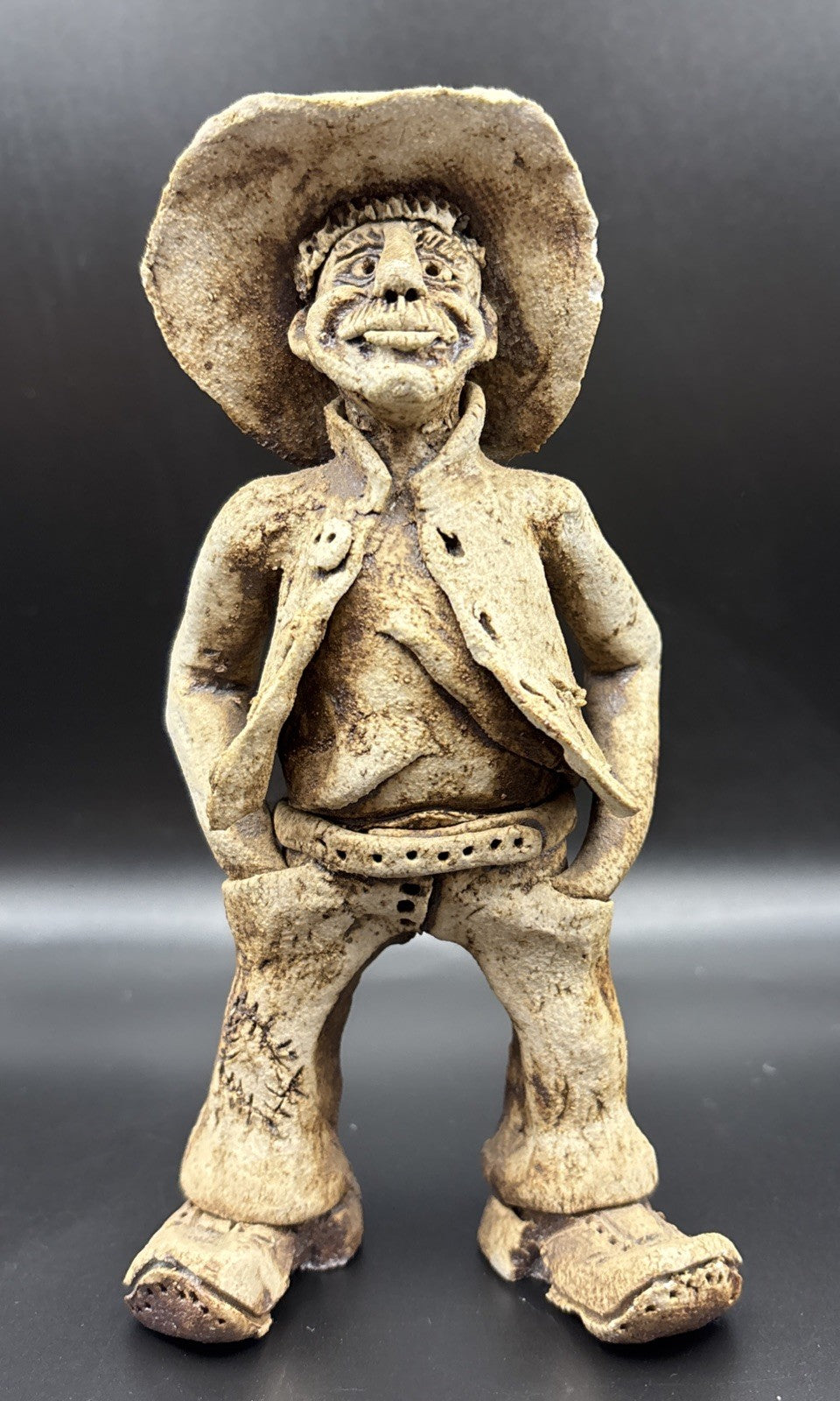 Vintage Studio Pottery Cowboy Figure Folk Art Sculpture Handmade Style