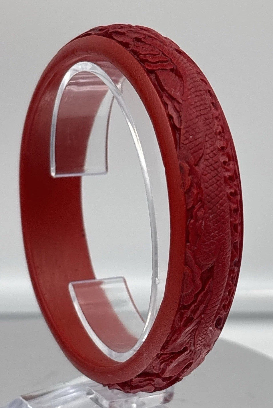 Vintage Red Carved Dragon Bangle Bracelet Cinnabar Style Resin