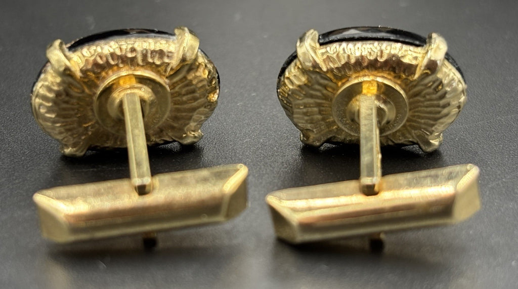 Vintage Hickok Murano Aventurine Glass Cufflinks Gold Tone Black Swirl 1950s