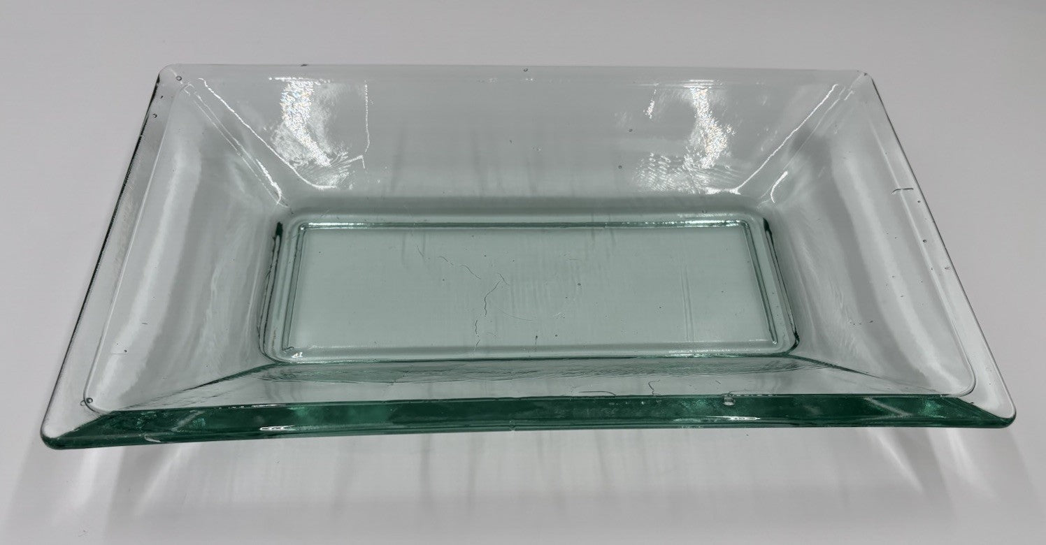 Vintage Heavy Italian Style Art Glass Centrepiece Bowl Tray Green Tint