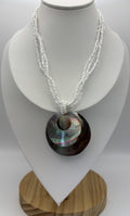 Mother of Pearl Shell Pendant Necklace – White Beaded Multi Strand