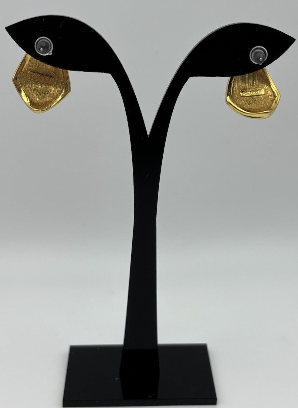 Vintage Monet Black Enamel Gold Tone Earrings Signed Designer Jewelry