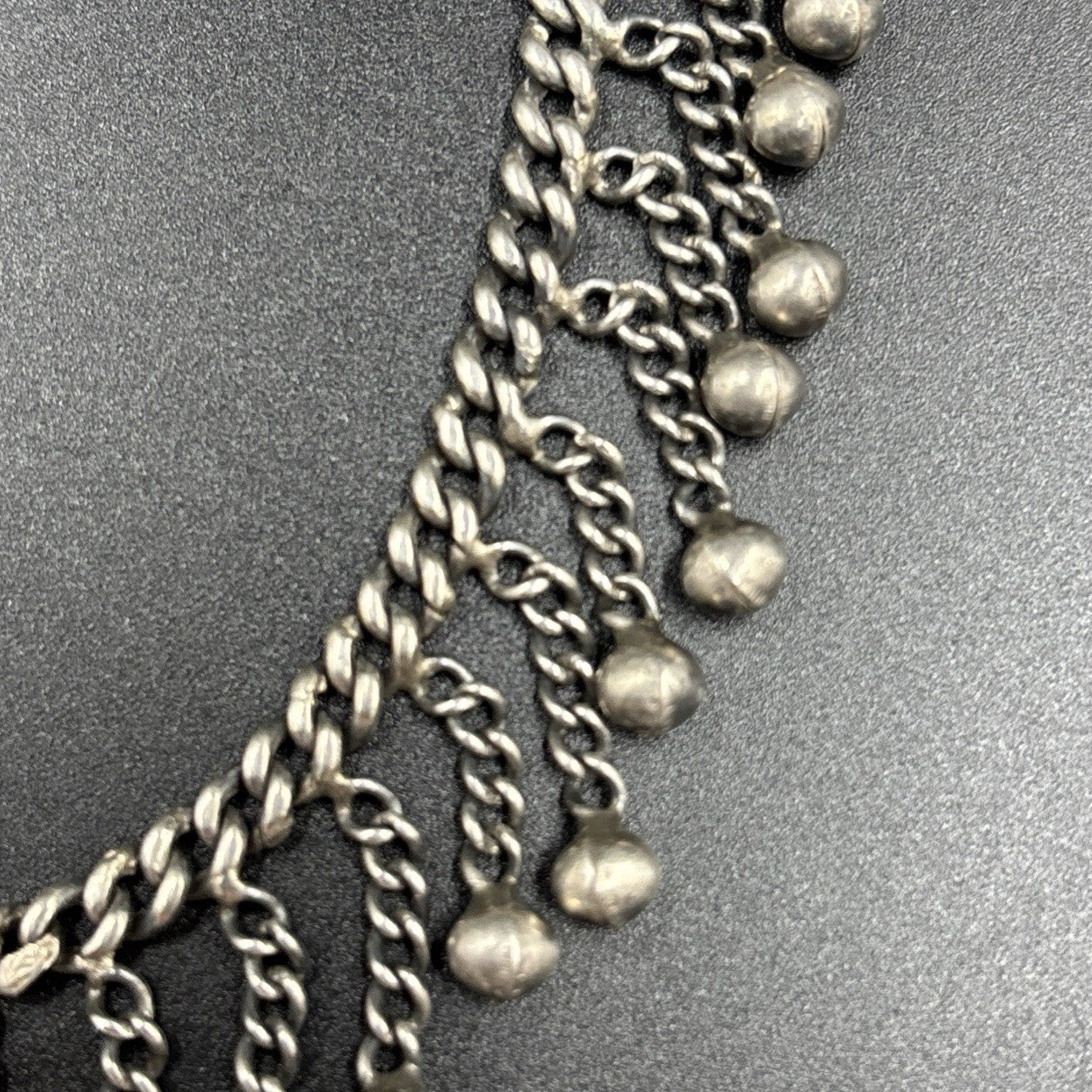 Vintage Sterling Silver Chain Anklet Choker Bells Charm Boho Tribal Jewelry