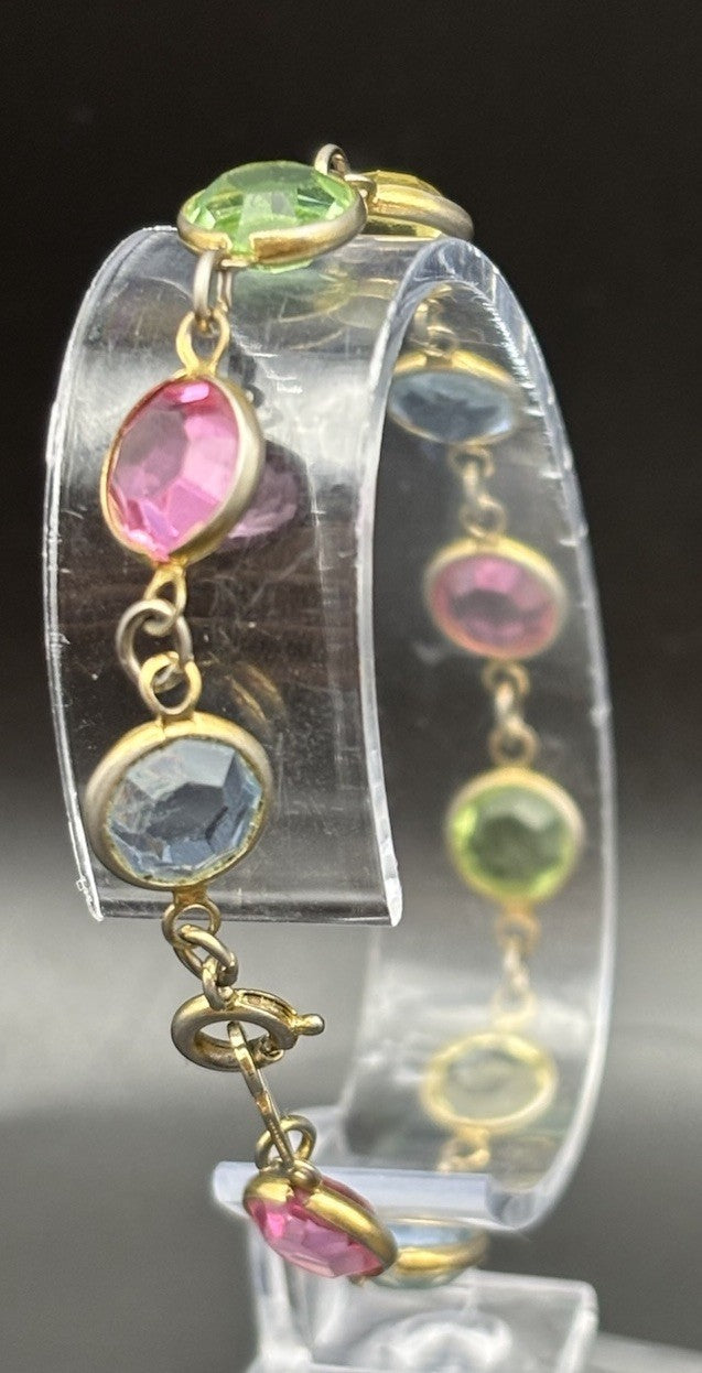 Vintage Pastel Glass Rivière Necklace Bracelet Set UV Reactive Gold Tone