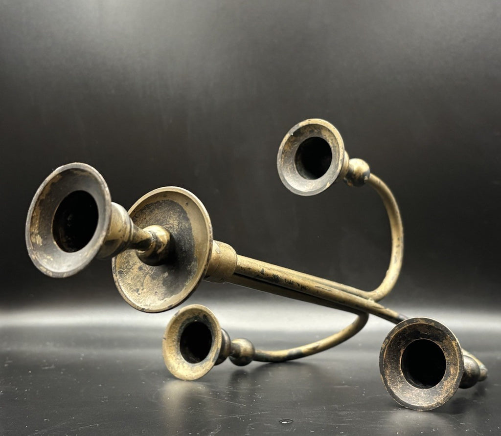 Vintage Brass 4 Arm Candelabra Removable Cups Patina Candle Holder
