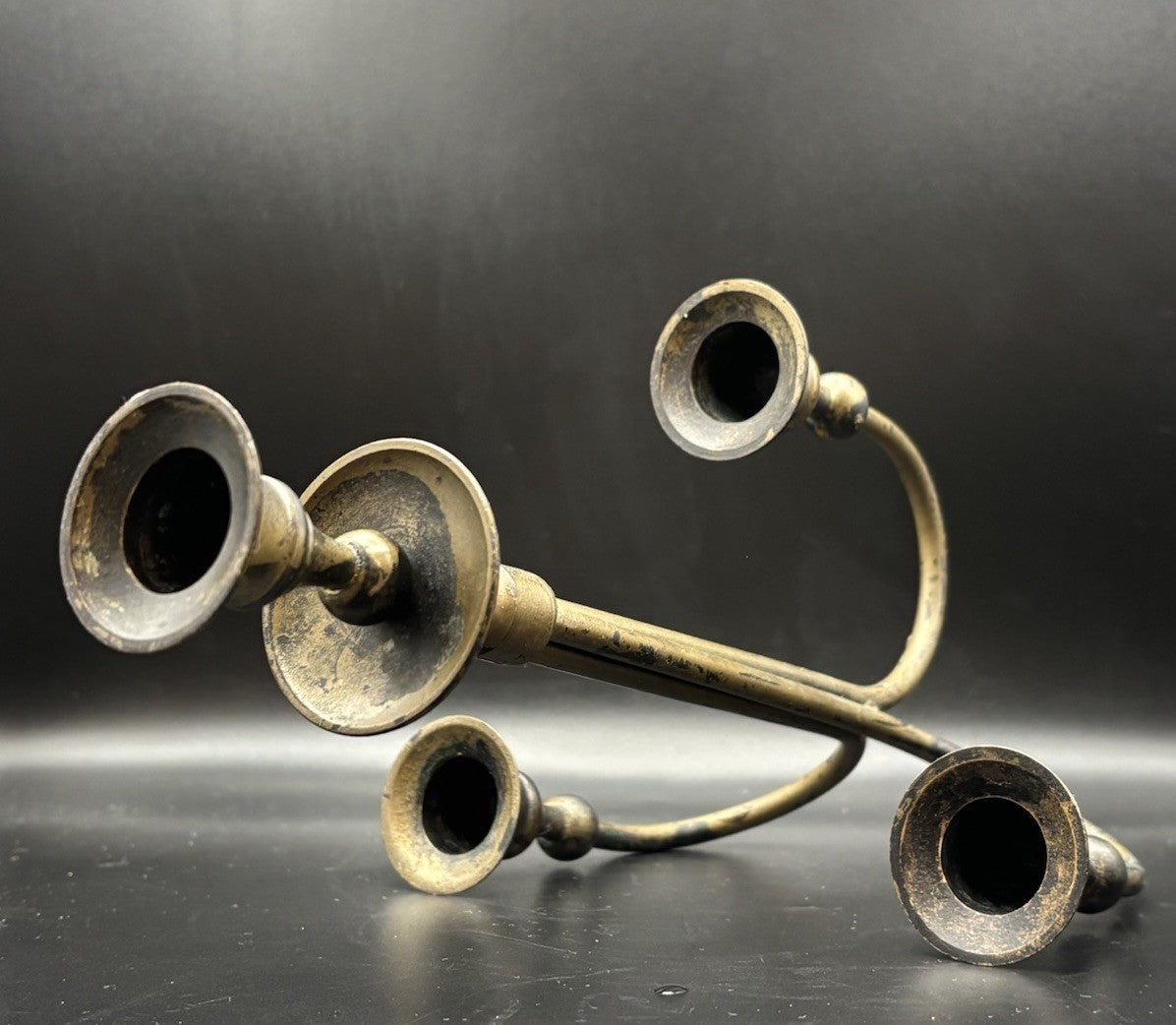 Vintage Brass 4 Arm Candelabra Removable Cups Patina Candle Holder