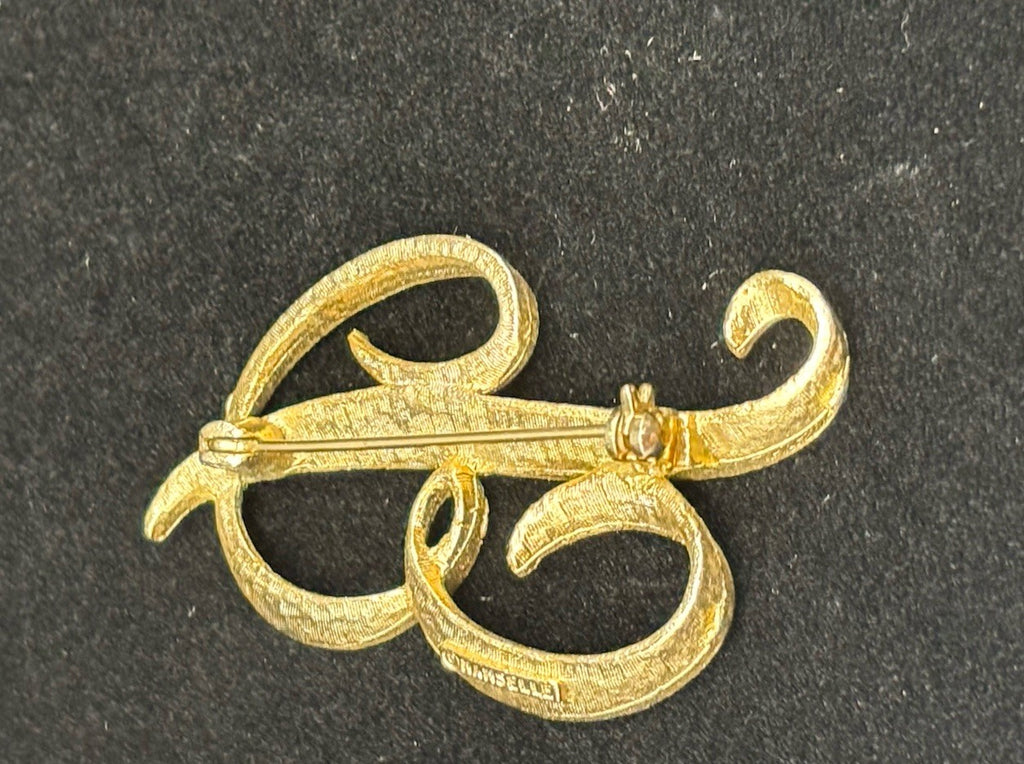 Vintage Mamselle Script Letter B Brooch Gold Tone Monogram