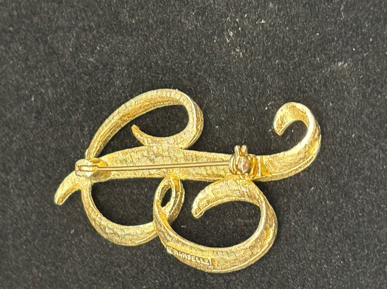 Vintage Mamselle Script Letter B Brooch Gold Tone Monogram