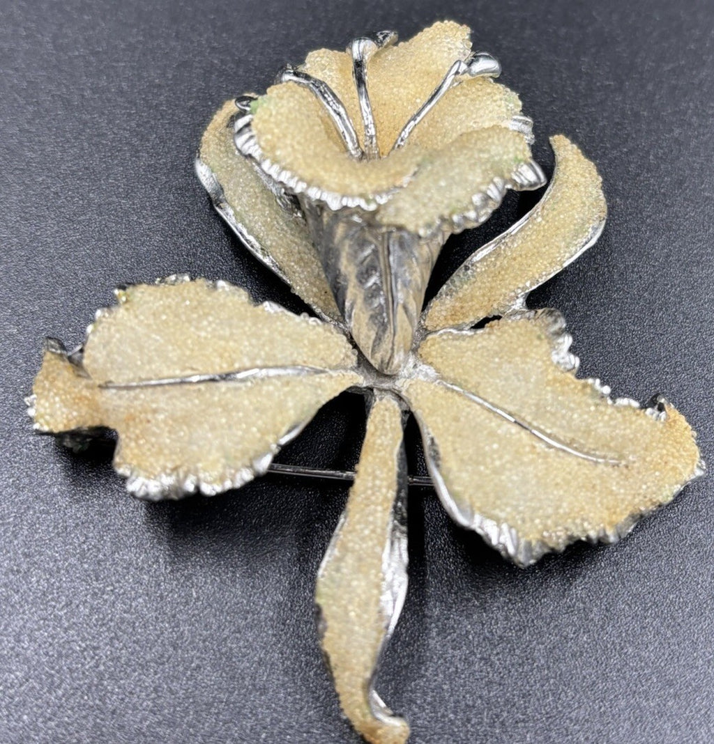 Vtg 1950's Elizabeth Reimer Arcansas Orchid Flower Brooch & Earring Clip On Set