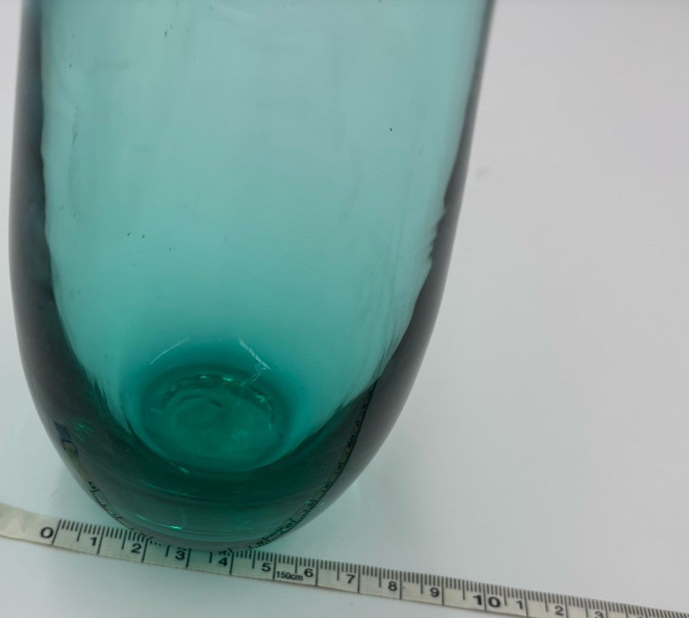 Mid Century Italian Empoli Art Glass Vase Aqua Teal Hand Blown