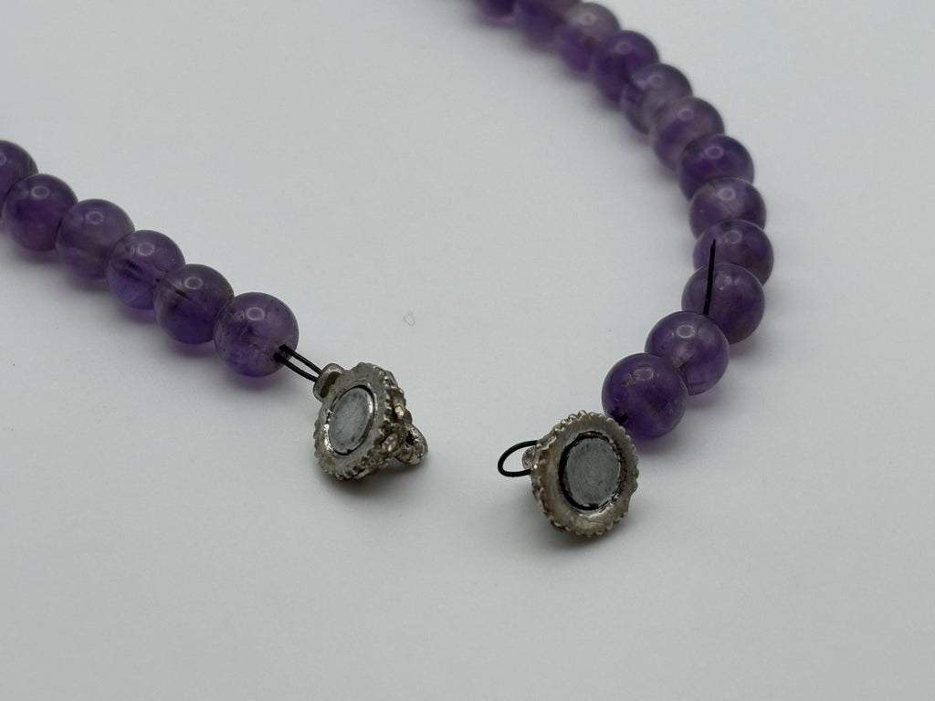 Vintage Amethyst Jadeite Pearl Necklace Pave Rhinestone Clasp Mid Century