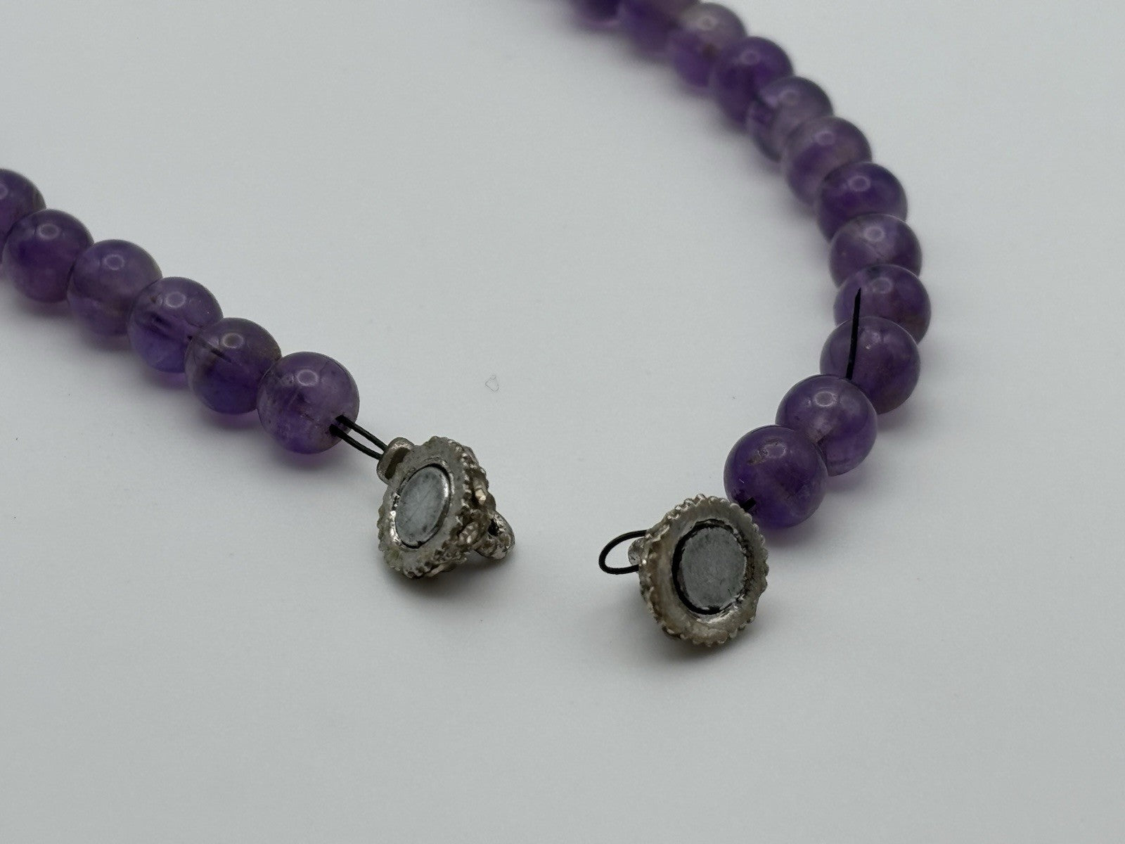 Vintage Amethyst Jadeite Pearl Necklace Pave Rhinestone Clasp Mid Century