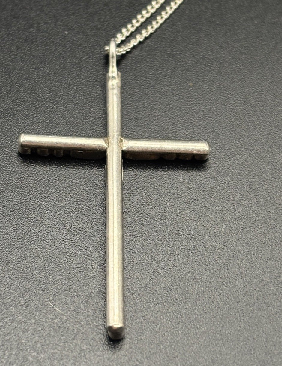 Vintage Sterling Silver Turquoise Inlay Cross Necklace 925 Chain