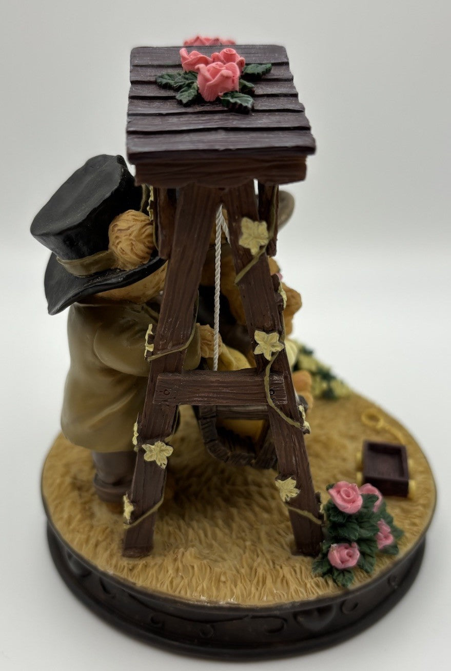 Avon Bear Figurine – Family on Swing with Roses & Wagon