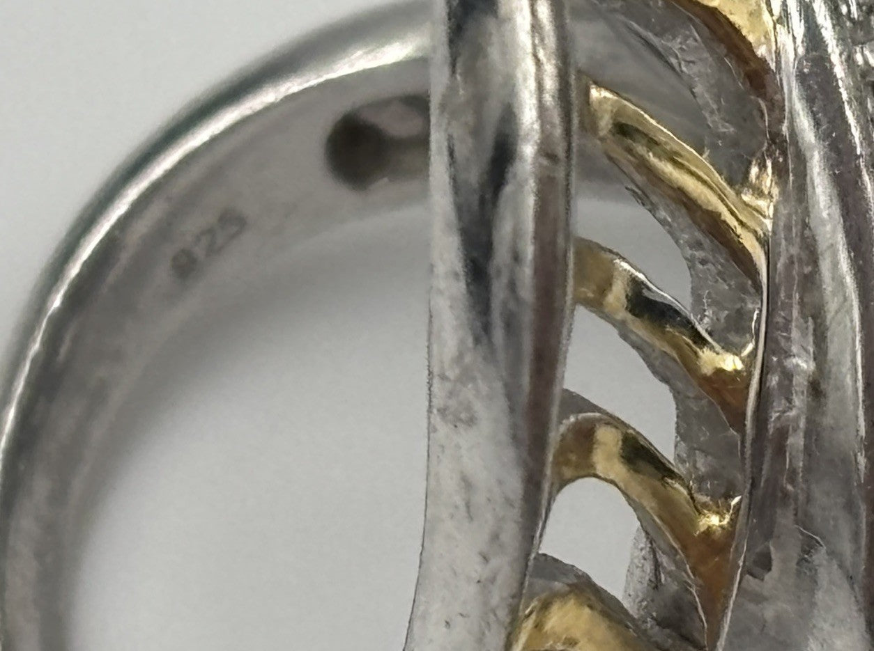 Rare Vintage Sterling Silver Cubic Zirconia Pavé Sculptural Statement Ring US 6