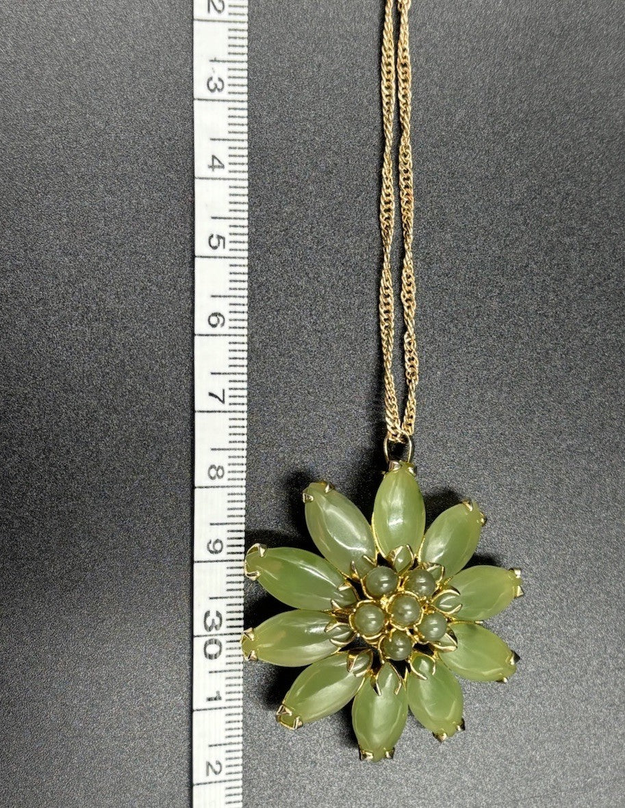 Vintage Jade Green Floral Brooch Gold Tone Statement Cluster Pin