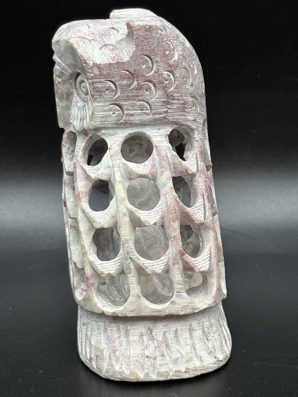 Vintage Chinese Soapstone Carved Owl Figure Pierced Sculpture Feng Shui