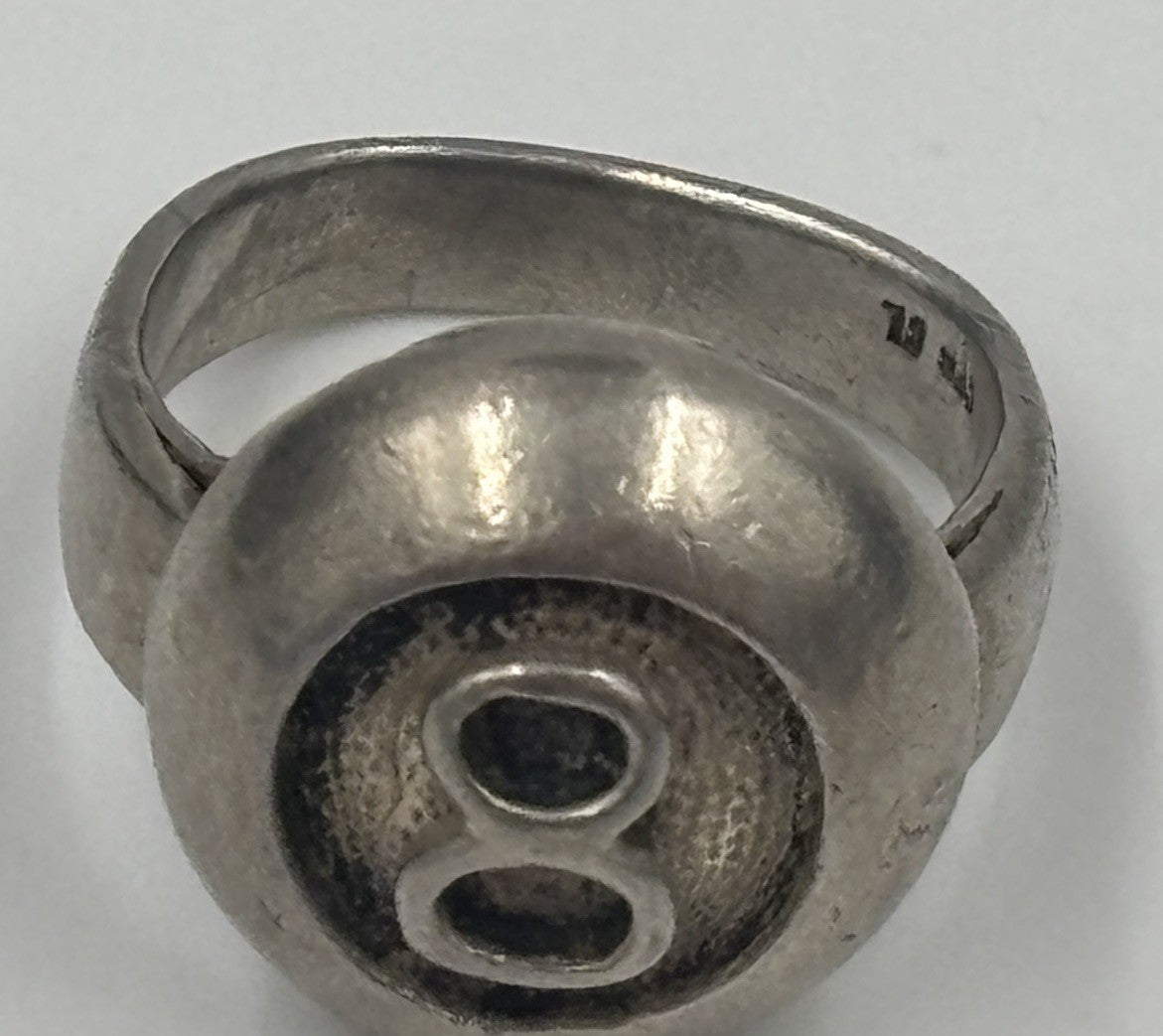 Vintage Sterling Silver Pool 8 Ball Ring Billiards Novelty US 8.25