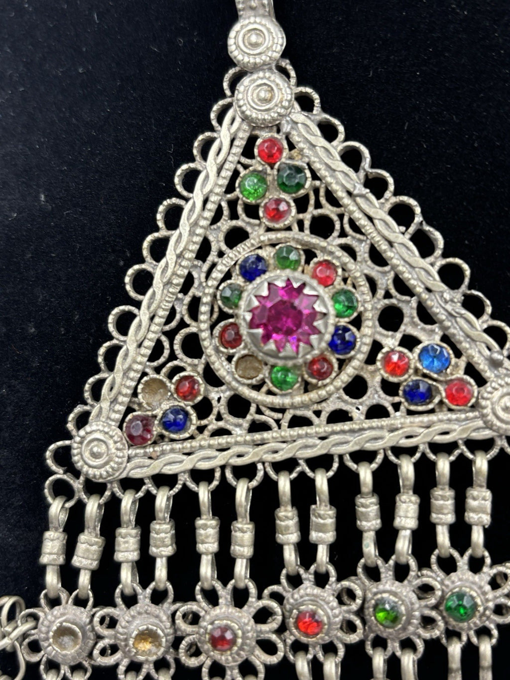 Vintage Ethnic Silver Kuchi Style Statement Bib Necklace