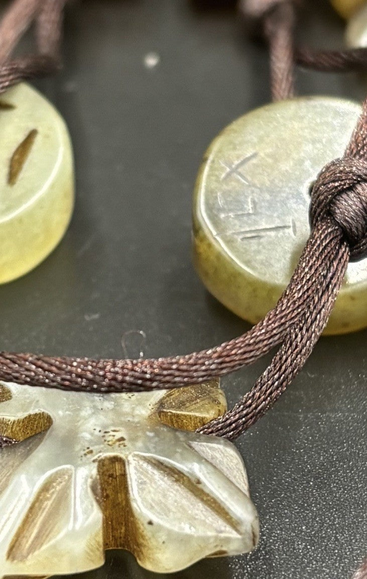 Vintage Serpentine Stone Necklace Carved Tribal Folk Beads Multi Strand Jewelry