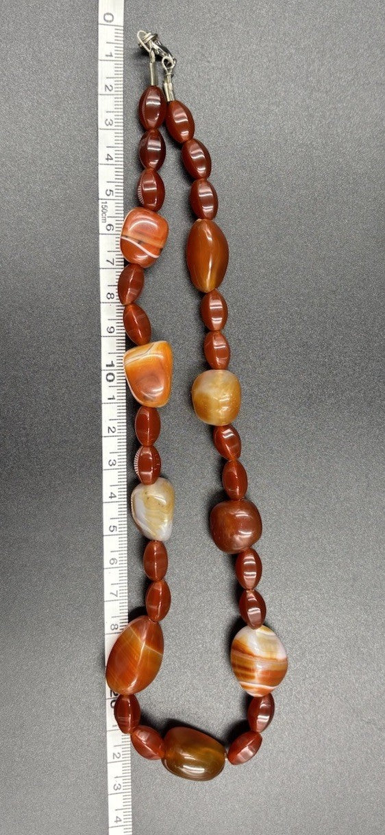 Vintage Banded Carnelian Bead Necklace Warm Tones Polished Statement