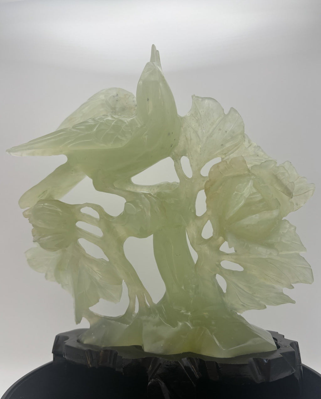 Large Chinese Jadeite Jade Bird Floral Carving Hand Carved Display Sculpture