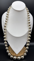 Vintage Heavy Silver Tone Ball Bead Statement Necklace Gold Accents