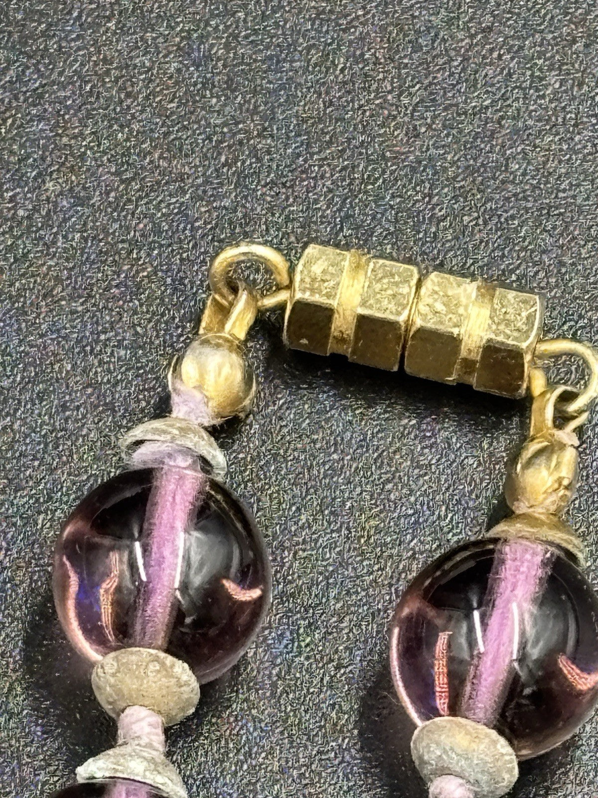 Vintage Brown Honey Gold Foiled Purple Accents Murano Art Glass Faceted Beads