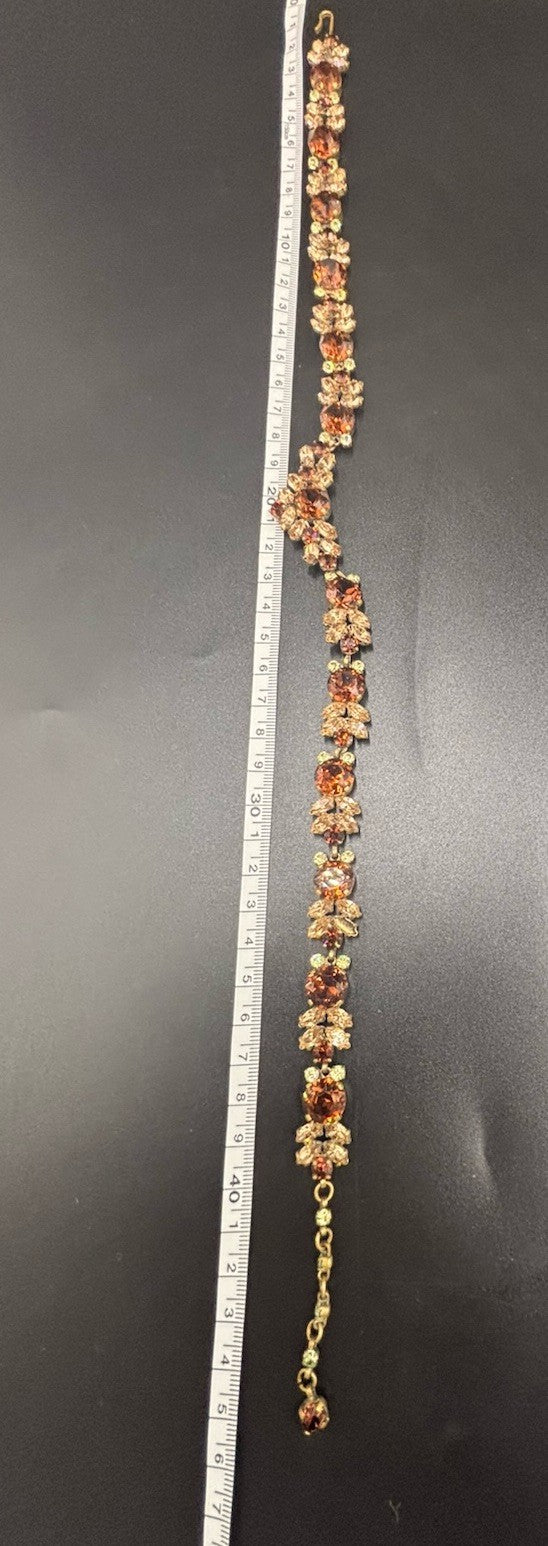 Rare Signed Austria Crystal Choker Necklace Amber Champagne Green Vintage
