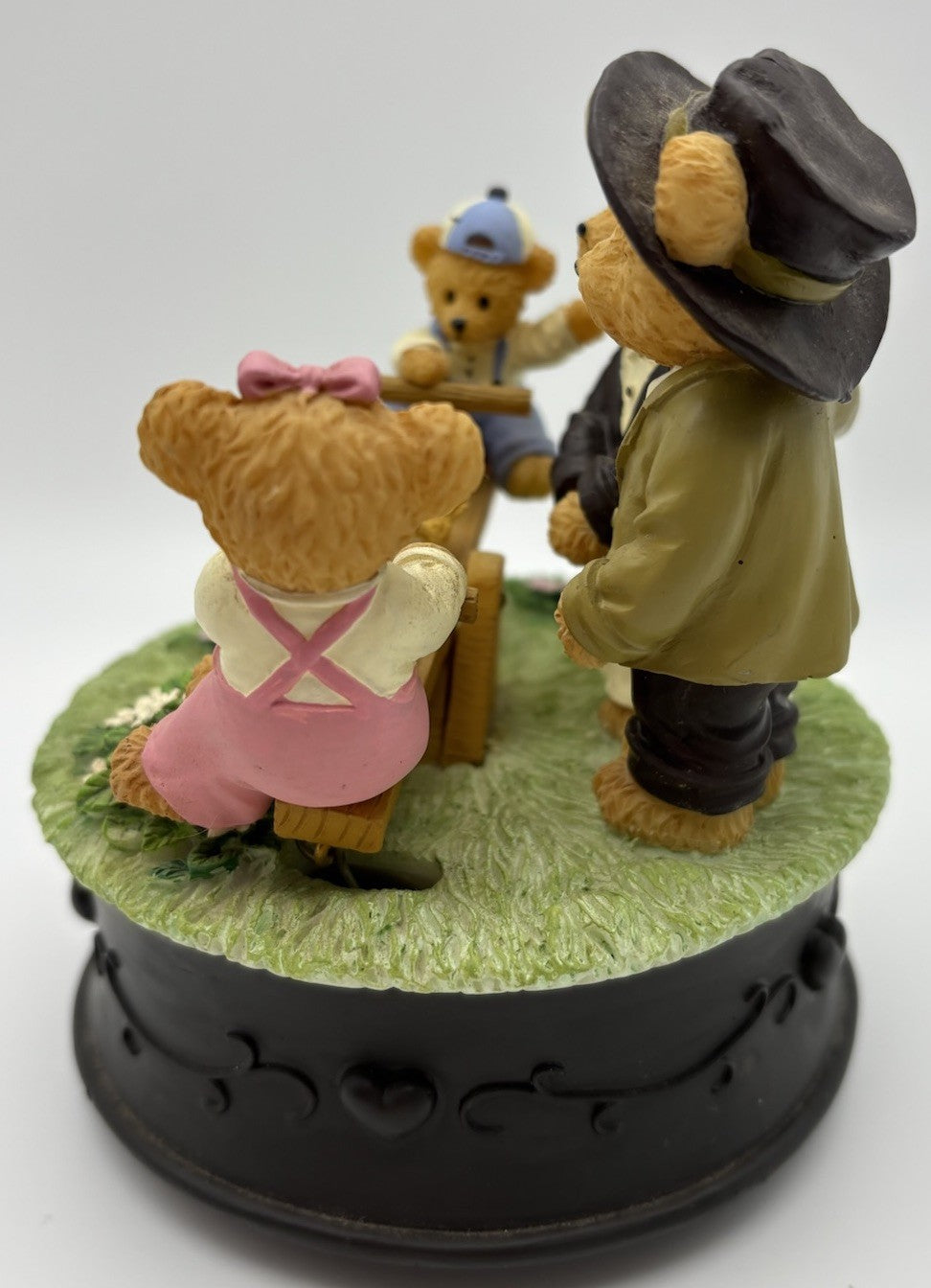 Vintage Enesco Teddy Bear Seesaw Music Box – Park Scene with Birds & Children